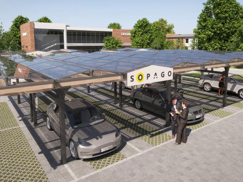 Solar carport systems

For large car parks with 35 parking spaces or more, Sopago has developed a modular solar carport system that can be adapted to the needs of industry, trade and municipalities. The system makes it possible to generate solar power where it is needed. With its steel and wood construction and semi-transparent solar modules, the solar carport system blends in well with its surroundings, with a focus on sustainability. The investment in Sopago's carports pays for itself after a short time through the electricity that Sopago's customers can save.




 
  
   More