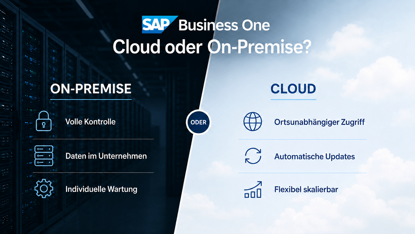 Vergleich von SAP Business One Cloud und On-Premise mit den jeweiligen Vorteilen