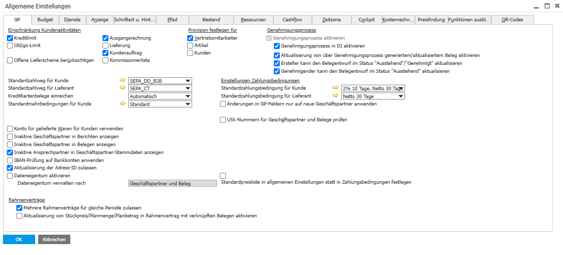 Mahnbedingungen in SAP Business One festlegen als Screenshot