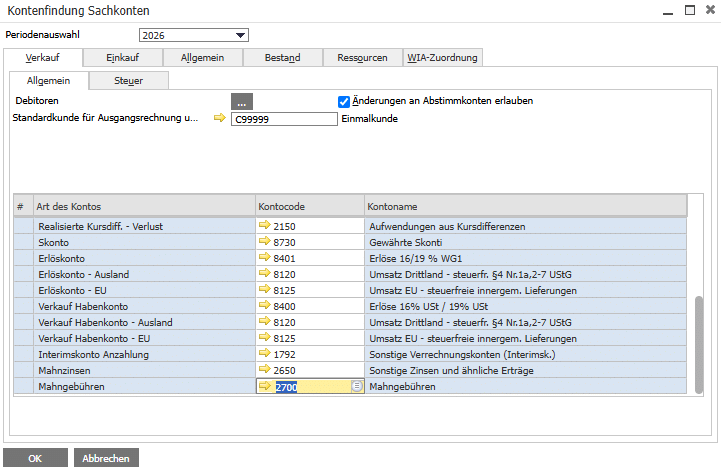 SAP Business One Mahngebühren und Zinsen festlegen als Screenshot