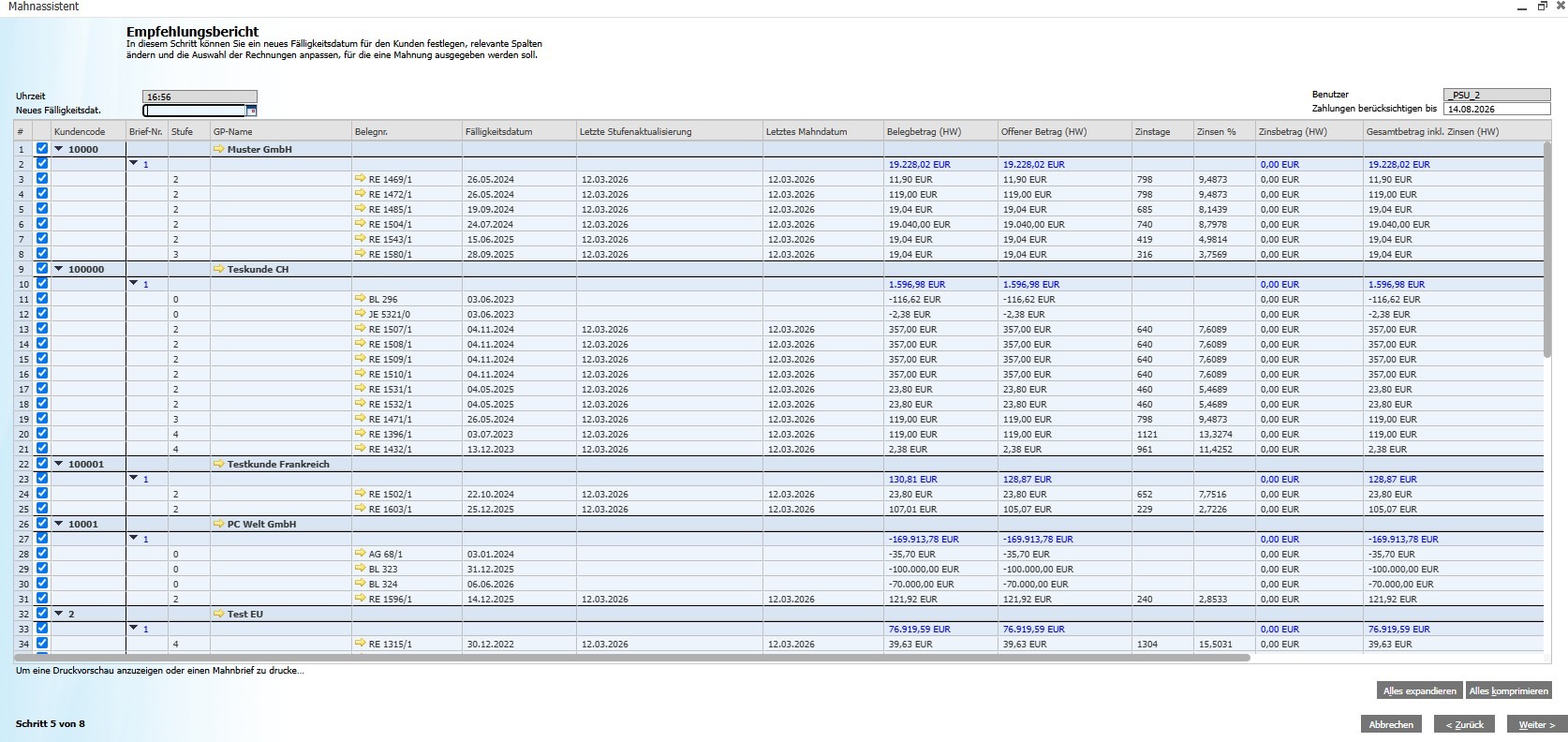 SAP Business One Mahnlauf durchführen als Screenshot